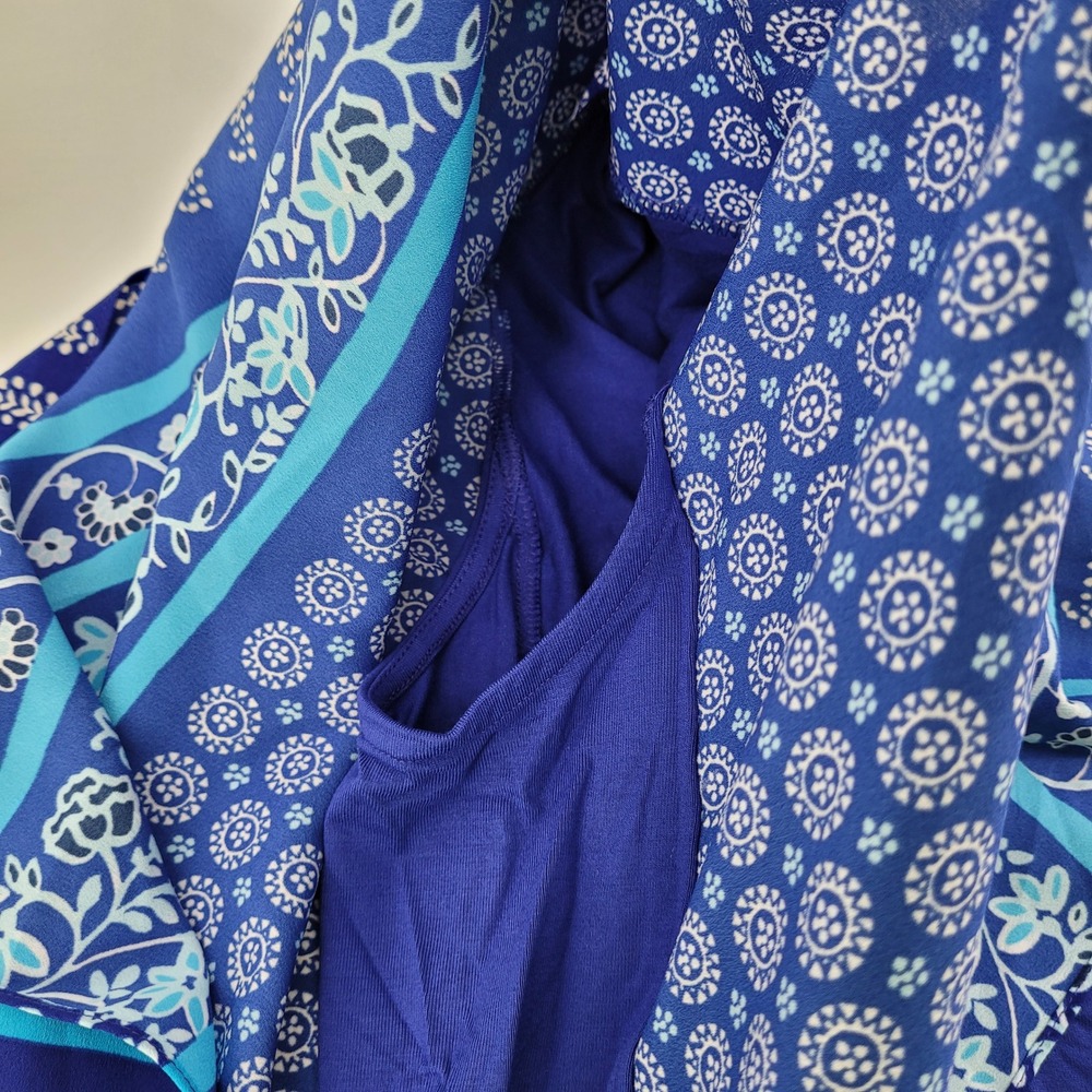 Chicos Regal Blue Boho Peasant Coastal Top Kimono Sleeve Keyhole Size 2 LG NWT - Picture 8 of 12
